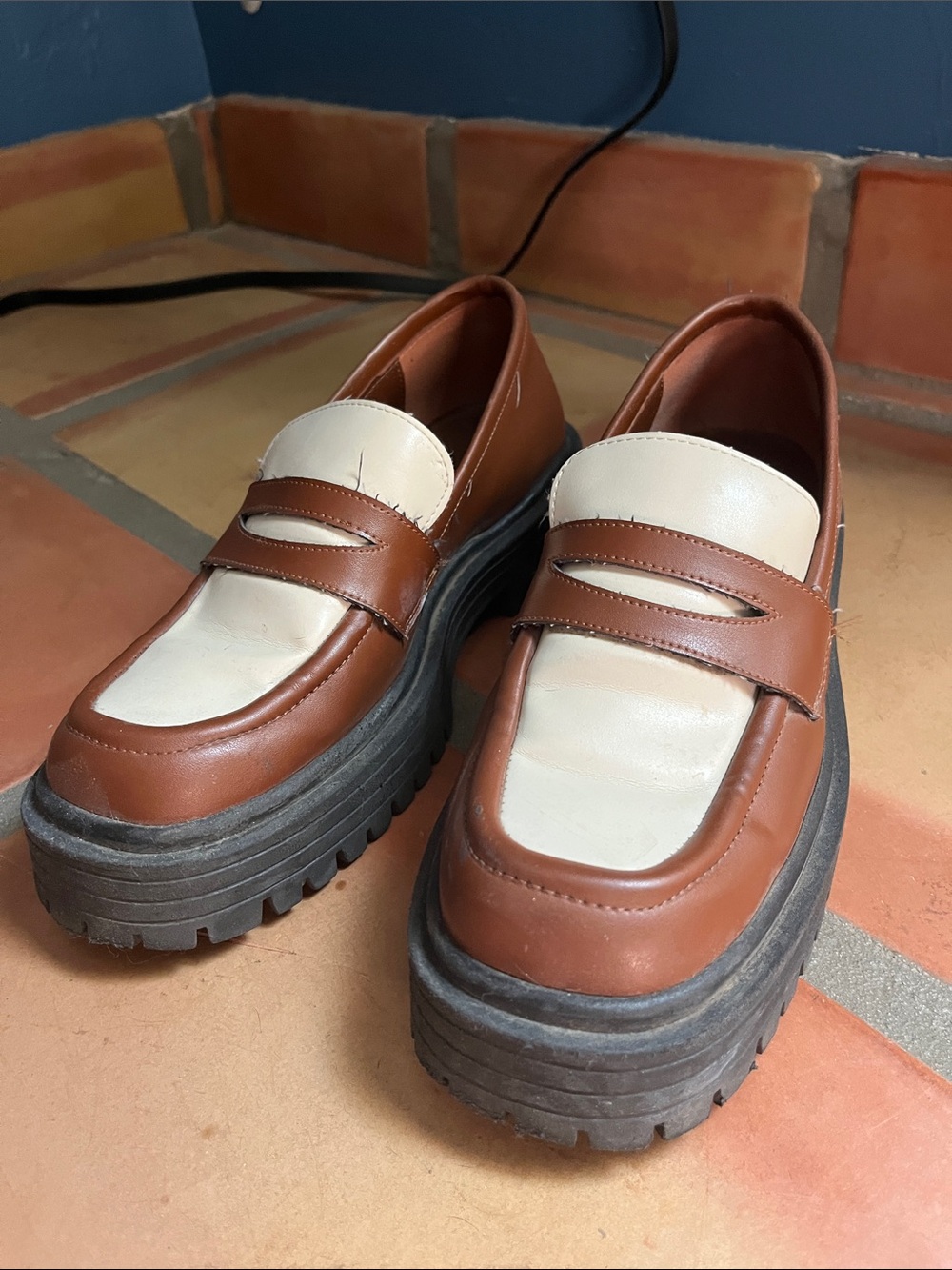 Women’s ALOHA Two-Tone Brown and Cream Platform Loafers